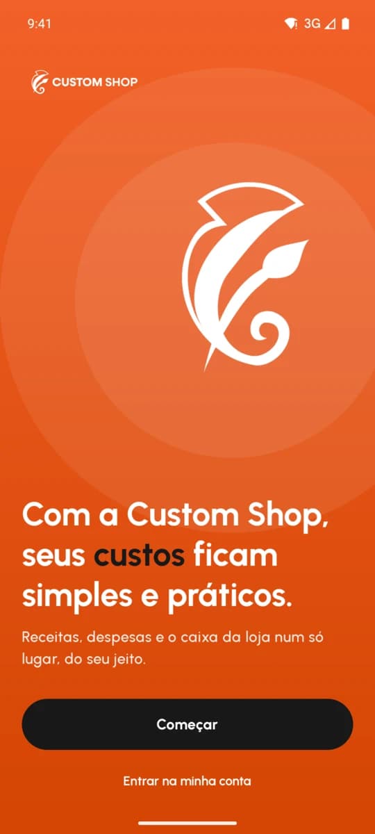 Tela de boas-vindas do app Custos